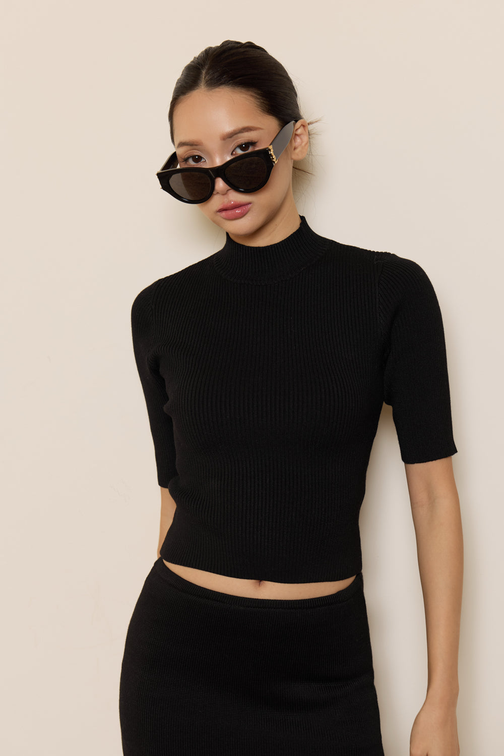 Soft Touch High-Neck Half-Sleeve Top