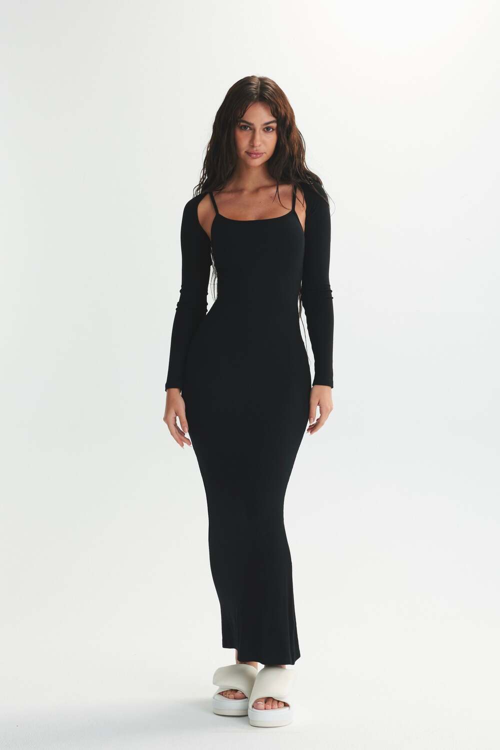 ELEGANT RIB KNIT MAXI BRA DRESS